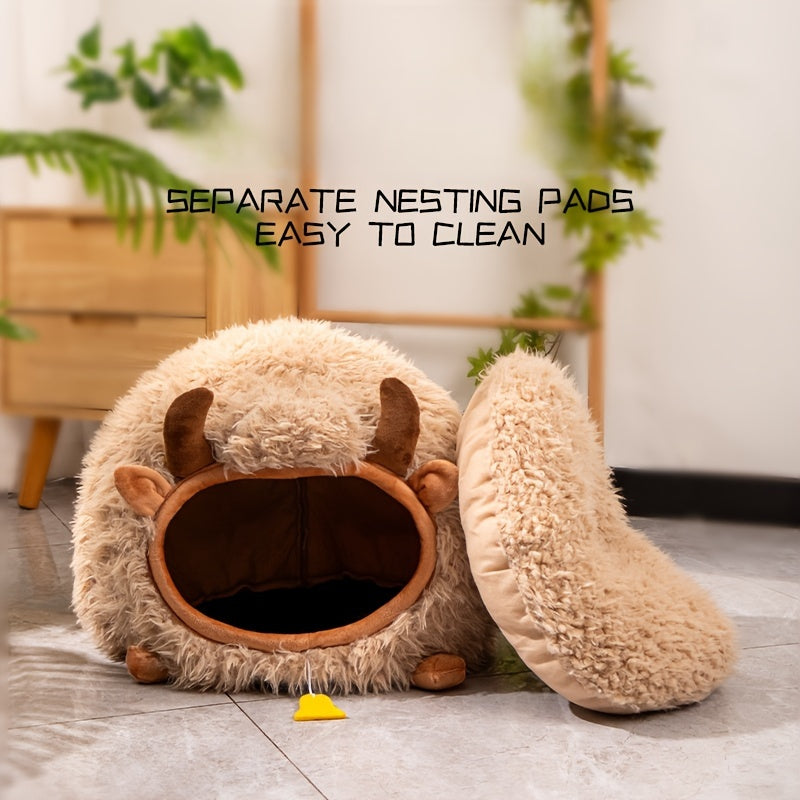 Yak-Shaped Cat Bed, Classic Style, Polypropylene & Foam, Warm Winter Pet House, Assembleable, for Cats & Small Pets