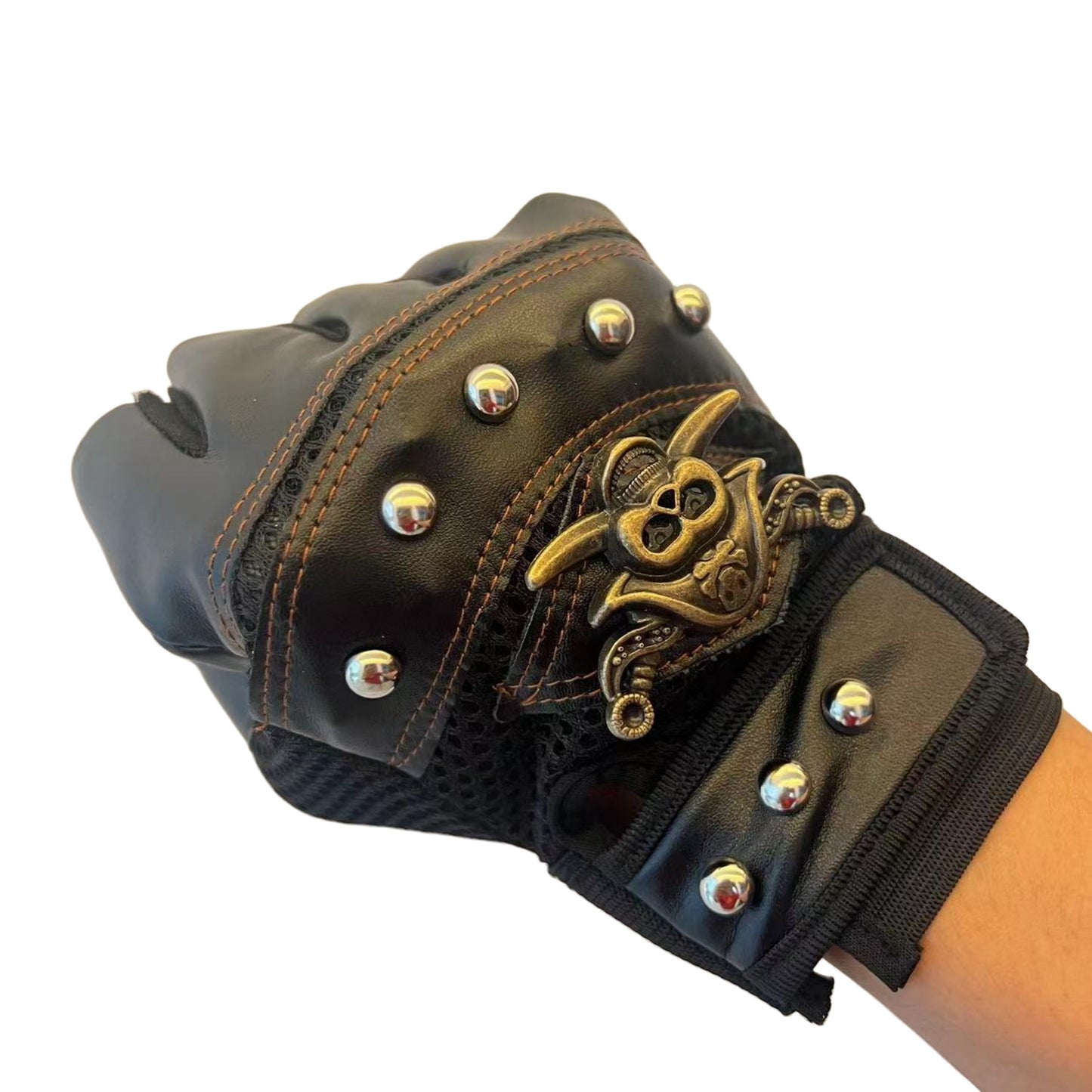 Gothic Scull Skeleton Outdoor Sports Gloves, Skull Half-Finger Gloves, Pirate Gloves,  Rivet Women Men's Sports Gloves