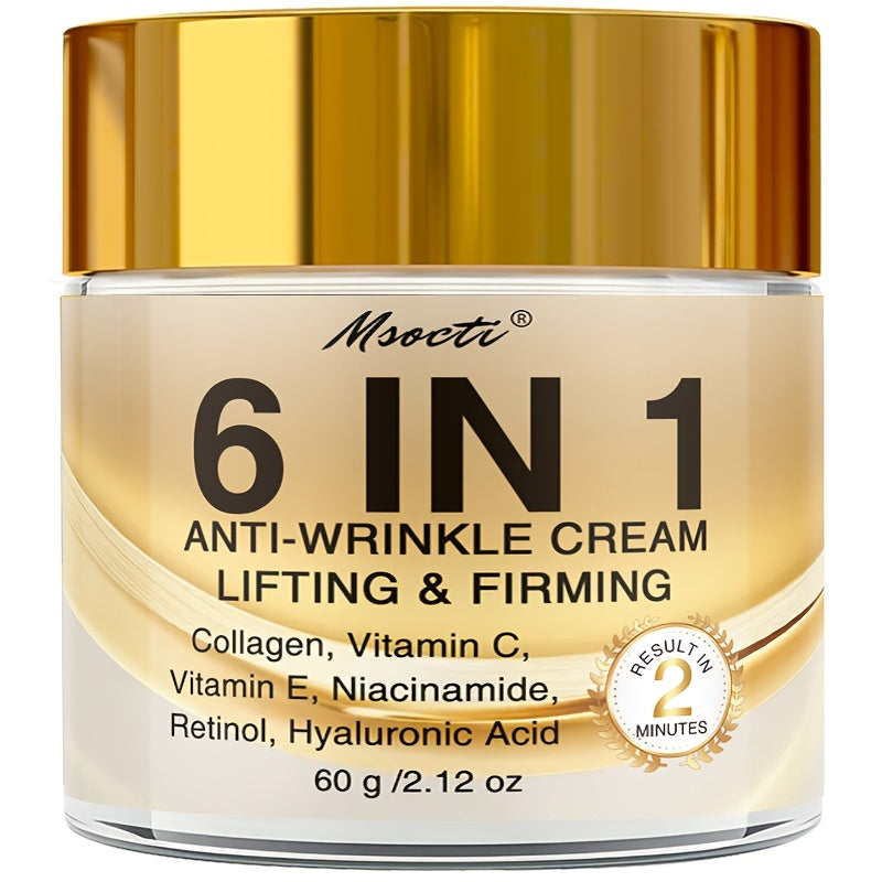 NEW 6-in-1 Instant Firming and Lifting Cream Deeply Moisturizes, Smooth Dry Skin, Enhances Radiance and Elasticity, Skincare, Makes Skin Look Younger, Contains Retinol, Hyaluronic Acid, Niacinamide, Vitamin C-E, Collagen, 60g
