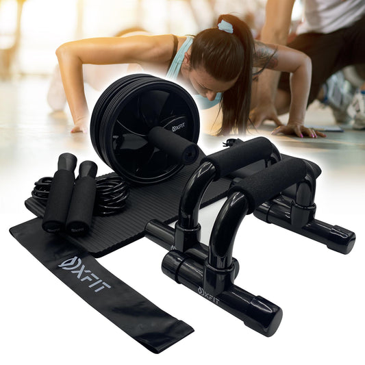 4 in1 Home Gym Kit Yoga AB Roller Wheel Push Up Bars Rope Bands Workout Set Women Men Home Gym Accessories