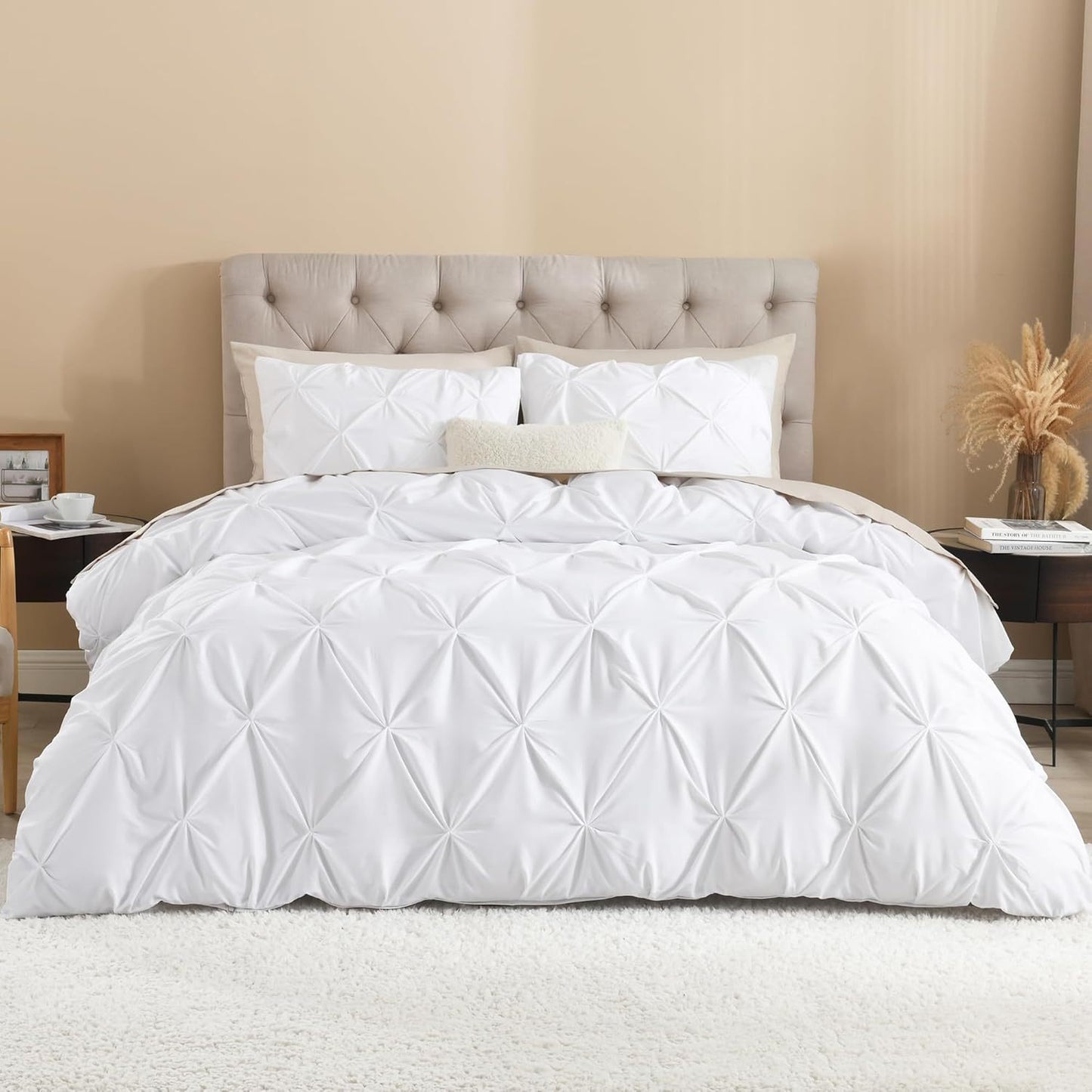 3 PCS Set 5 Colors Charcoal, Pink*Five Star Hotel* Pinch Pleated Luxury High Quality Duvet Cover Set, Soft Pintuck Bedding Sets with Pillowcases