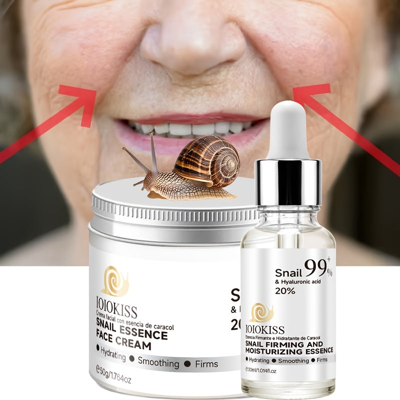 2 PCS Set Snail Mucilage Cream with Snail Serum - 99% Face Moisturizer & Serum Suitable for Dry,, Mature Skin - Hydrating, Tightening Gel with Collagen & Niacinamide, 24 Day/Night Skincare for & Men