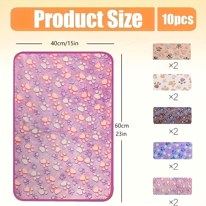 10pcs Soft Pet Blanket Set, All-Season Use - Machine Washable with Paw Pattern - Multifunctional Pet Mat for Small and Medium Dogs and Cats
