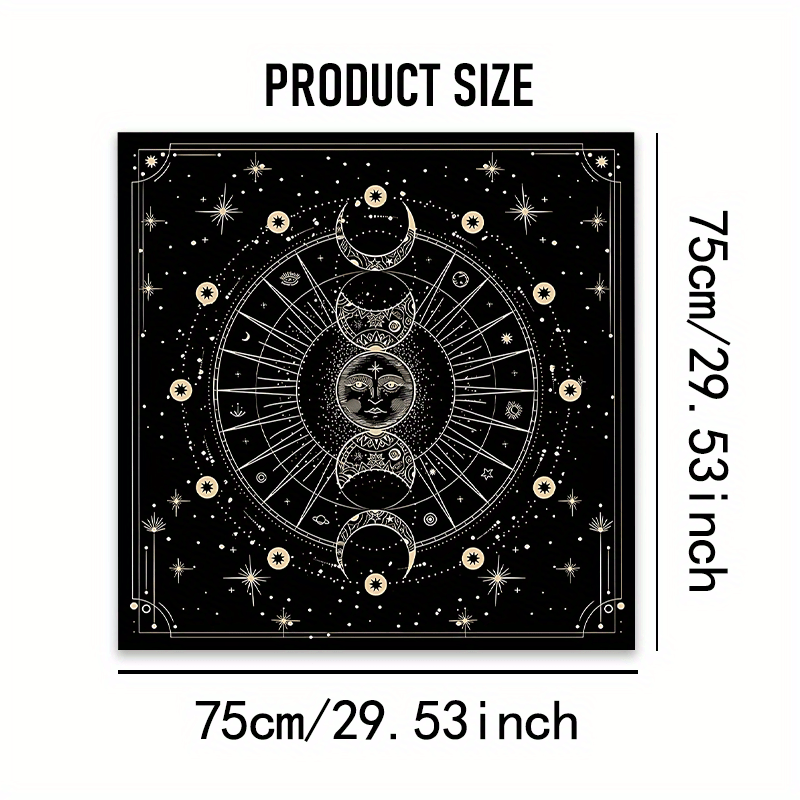 Bohemian Sun Moon Mandala Altar Cloth Celestial Horoscope Tarot Card Tablecloth Moon Phase Black Gaming Tablecloth Spiritual Guidance Reading Card Pendulum Mat Future Prediction Divination Cloth Portable Witchcraft Astrology