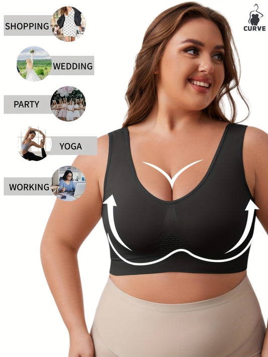 XL-5XL UK Plus Size 7 Colors Women's Big Girls Hollow Mesh Sports Bra Double Layer (No Chest Pad) Seamless Wireless Yoga Running Sports Vest, High Elastic Yoga Clothes, Suitable for Yoga, Fitness, Daily Wear, All Seasons
