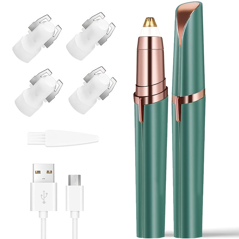 Portable Rechargeable Electric Eyebrow and Bikini Area Trimmer with 4 Blades Heads| Stainless Steel Blades, USB Charging, Suitable for Eyebrows, Armpits, Arms, Fingers, Legs