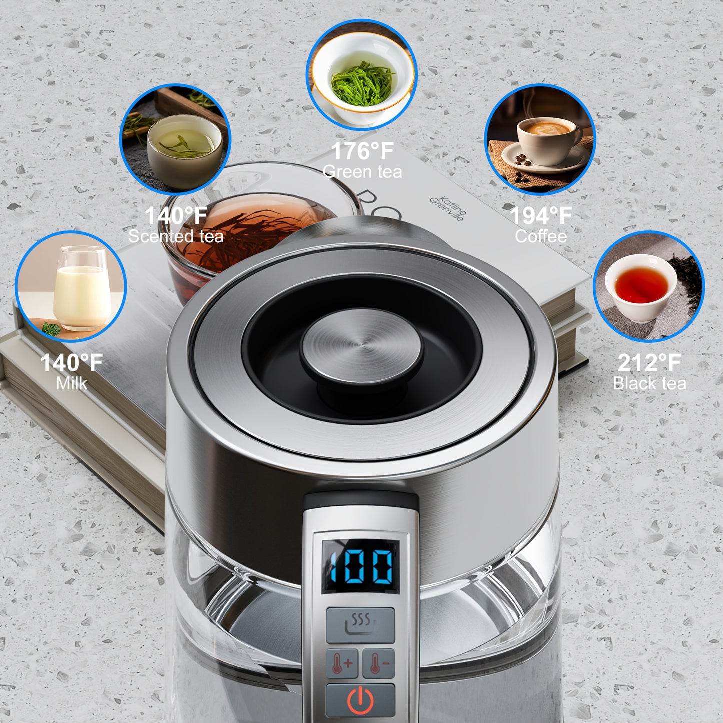 Electric Kettle with Temperature Control, LED Indicator Lights, Glass Tea Kettle & Hot Water Boiler, 360° Swivel Base,, Stainless Steel, 1.7 Liters, 3000W, Sleek Design, Modern Kettle, Highquality Build, Fast Boiling Kettle,