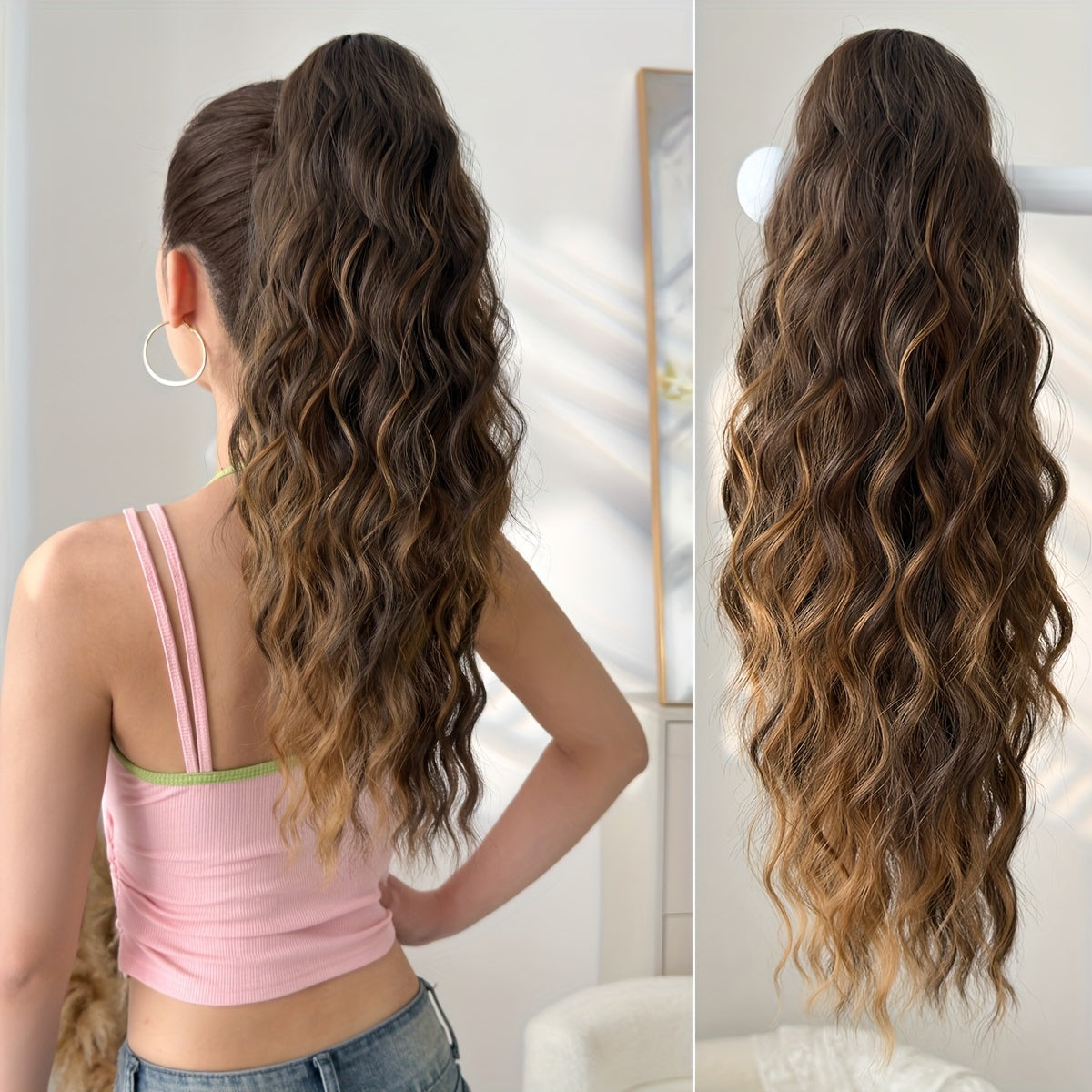 50.8cm 20-Inch Claw Ponytail Extension with a Short Water Wave Design, Made from Heat-Resistant Synthetic Fibers, Perfect for Women's Everyday Hair Additions
