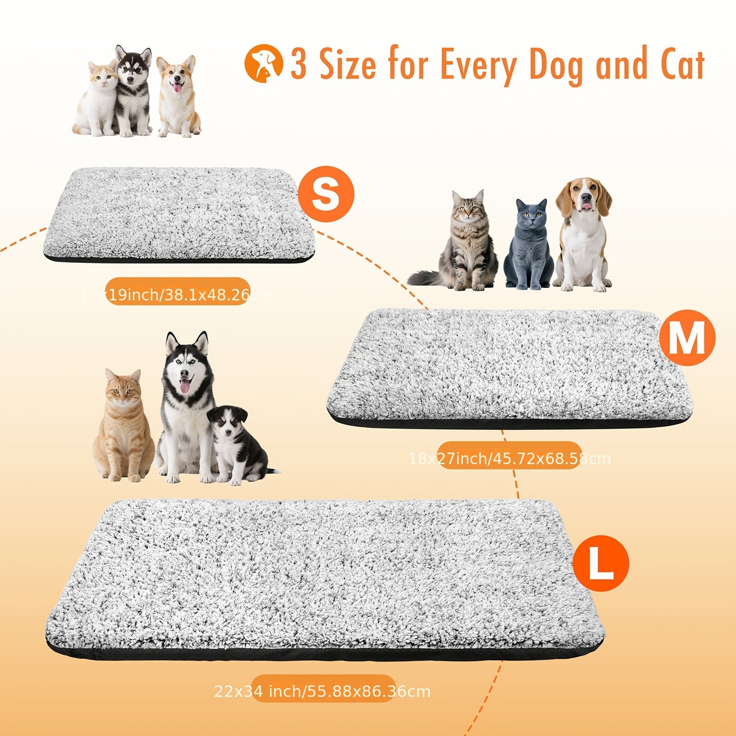 2.0 Upgraded Self-Warming Cat Bed with Dual-Layer Thermal Foil Heating Pad - Plush Non-Slip Pet Mat, Removable Washable Cover, 15"x19" (38x48cm) for Crate & Floor Use, Cozy Warmth for Small/Medium Dogs & Cats