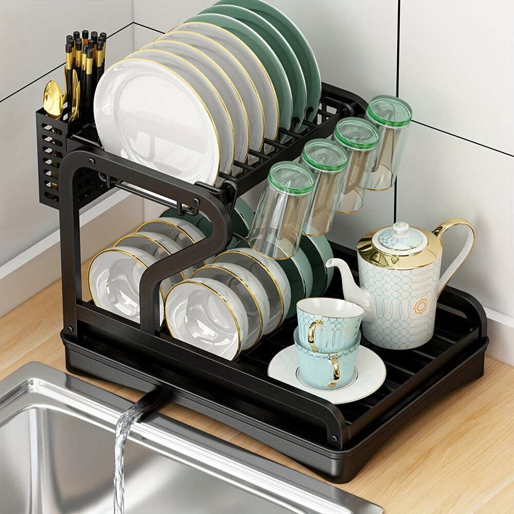 NEW 2/3 Tier Kitchen Sink Dish Drainer Rack With Drip Tray Cutlery Holder Plate Stainless Steel Rack