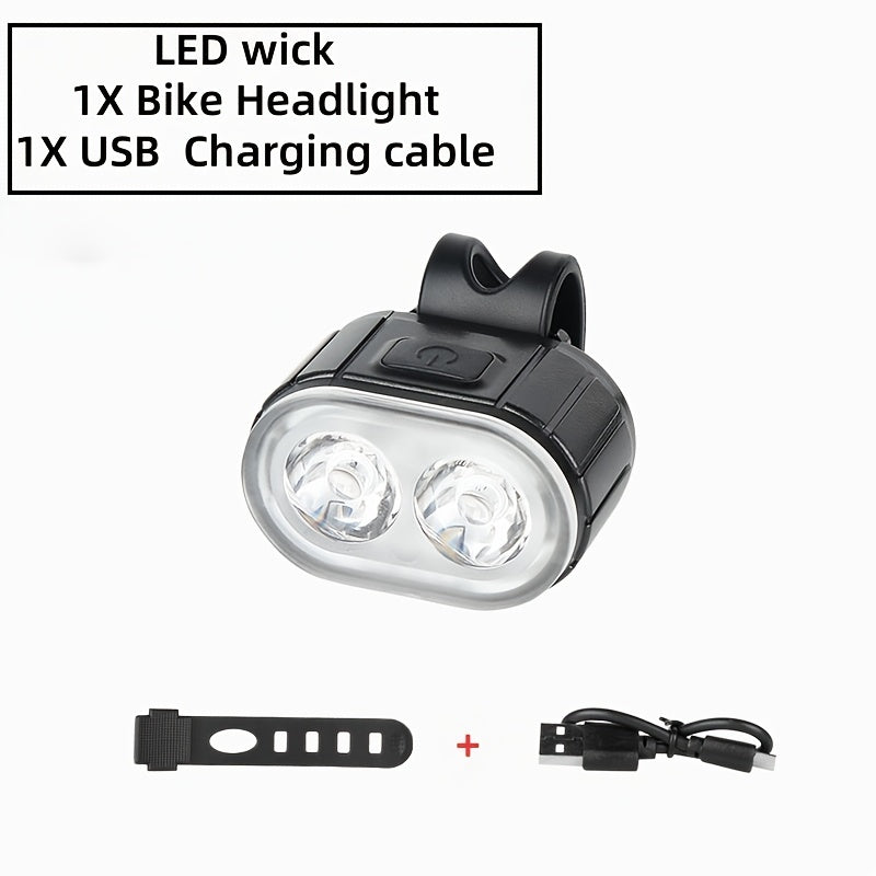 2 PCS Set of Bicycle Front and Rear Light Kit | Multi-functional LED Cycling Headlight and Taillight, USB Charging, Portable Night-time Cycling Floodlight, Easy to Install, Suitable for Night and Mountain Road Cycling