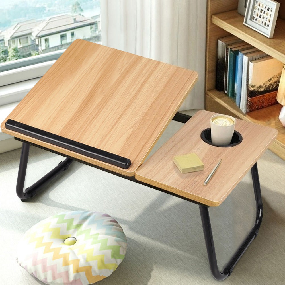 Laptop Desk Laptop Bed Table with Foldable Legs and Cup Slot, Reading Holder Notebook Stand with Adjustable Height Angle, Laptop Bed Tray for Bed Sofa Breakfast Work Study Reading