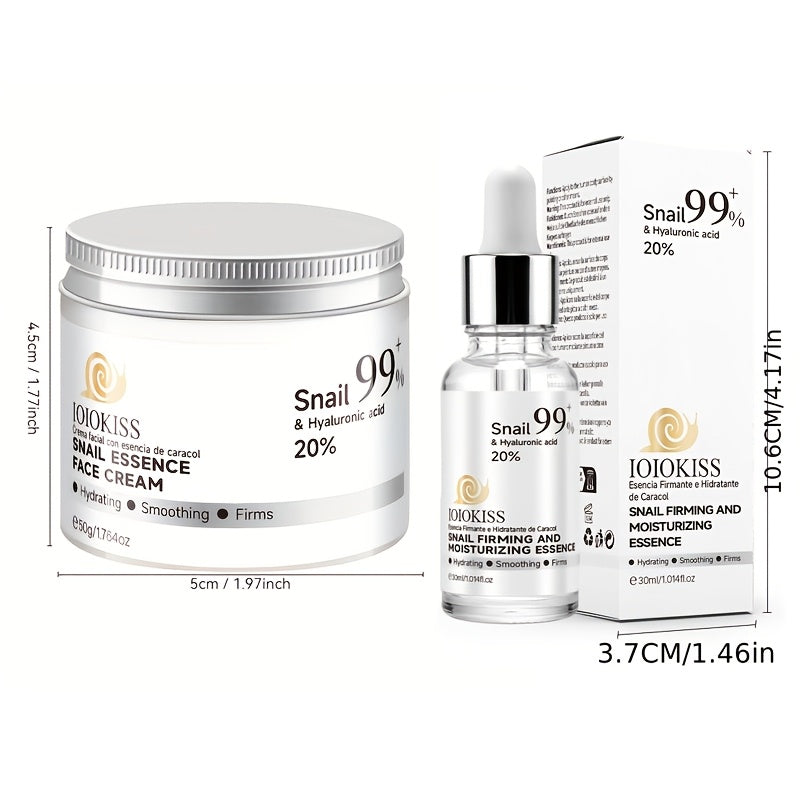 2 PCS Set Snail Mucilage Cream with Snail Serum - 99% Face Moisturizer & Serum Suitable for Dry,, Mature Skin - Hydrating, Tightening Gel with Collagen & Niacinamide, 24 Day/Night Skincare for & Men