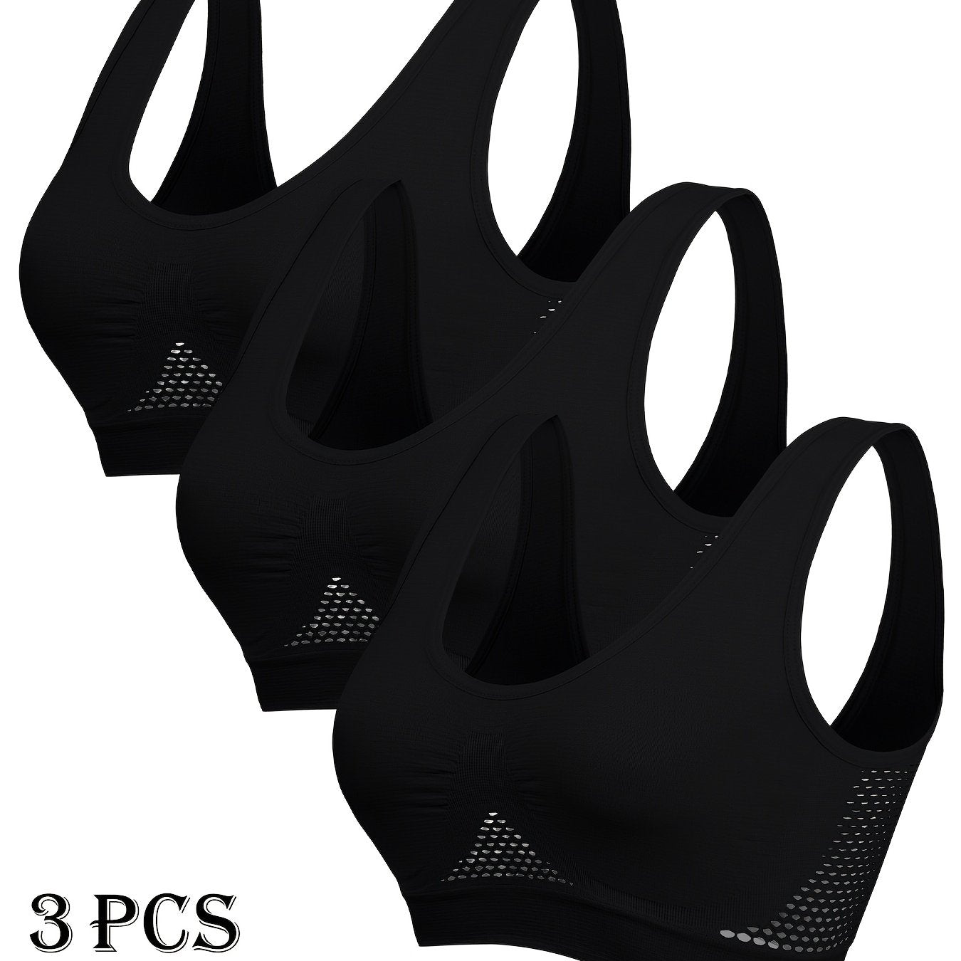 3 PCS Set S-2XL Plus Size Seamless Women's Sports Bras, Yoga Gym Bra Single-Layer Thin Hollow-Out Running Fitness Tank Tops, Push-Up Backless Design, Non-Padded Sports Bras