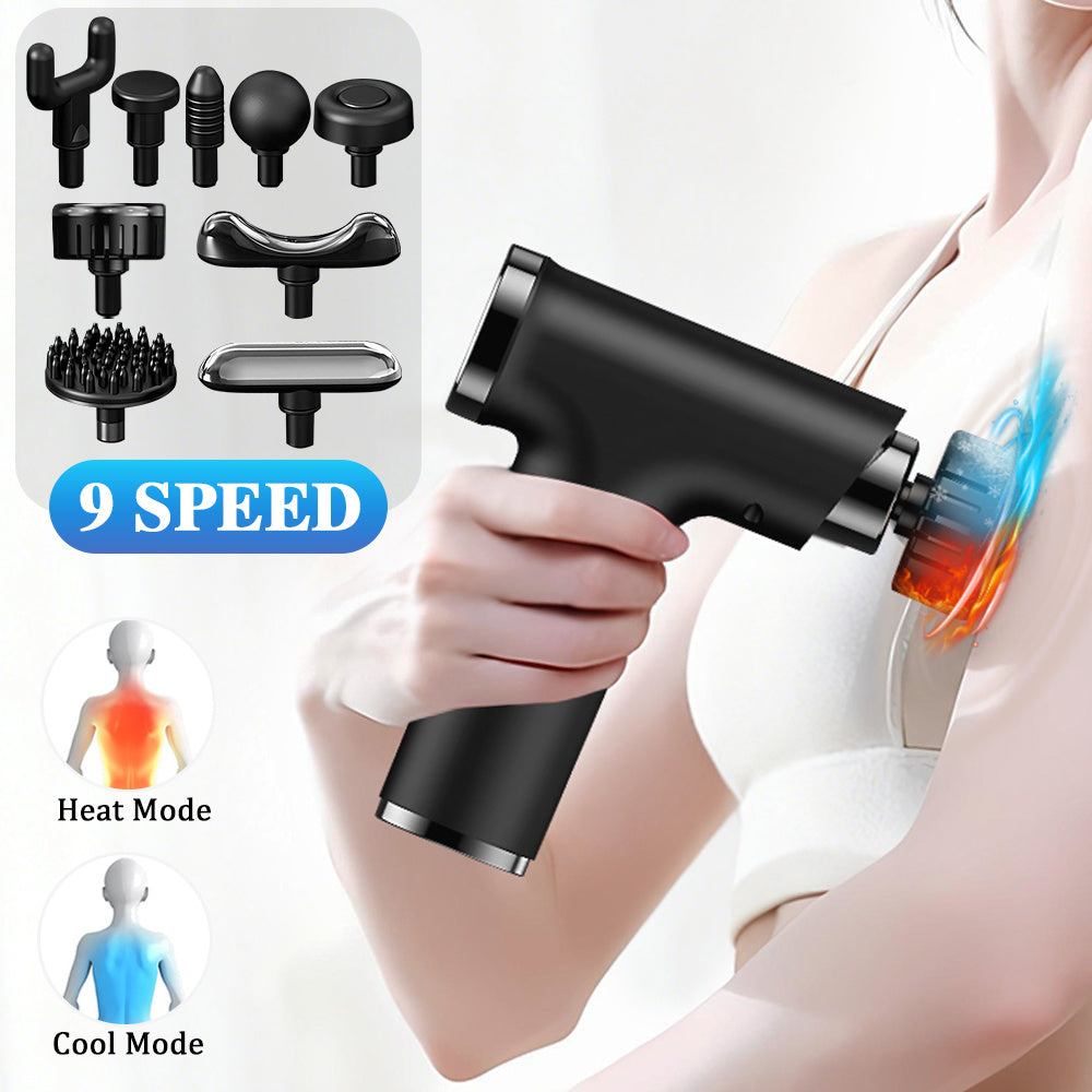 8 IN 1 Electric Massage Gun with Heat & Cold, Athlete Massage Gun, Multifunctional Fascia Gun Home Portable Gym Use Small Quiet Handheld Massager with LCD Touch Screen, 9 Heads for Shoulder, Body, Back, neck relaxation, Deep