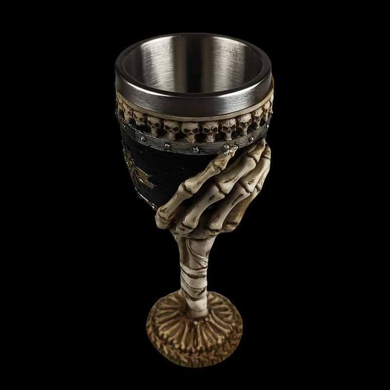 Secret Society Ceremonies Creative Skull Hand Goblet, 200ml Gothic Ossuary Palm Skull Skeletal Bones Armor Wine Cup Resin Body Stainless Steel Goblet Drinking Cup Party Drinkware Halloween
