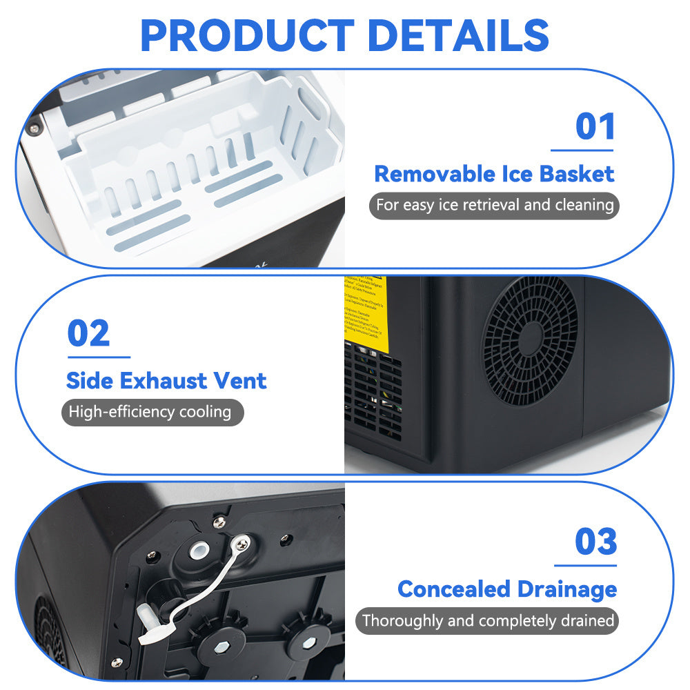 220V Portable Ice Maker Machine Automatic Self-Cleaning with Ice Scoop & Basket, 9 Ice Cubes in 6 Minutes, 12 KG in 24 Hours, Self-Cleaning, Quick ice making, Adjustable ice cubes. Perfect for Garden Parties, Christmas Party.