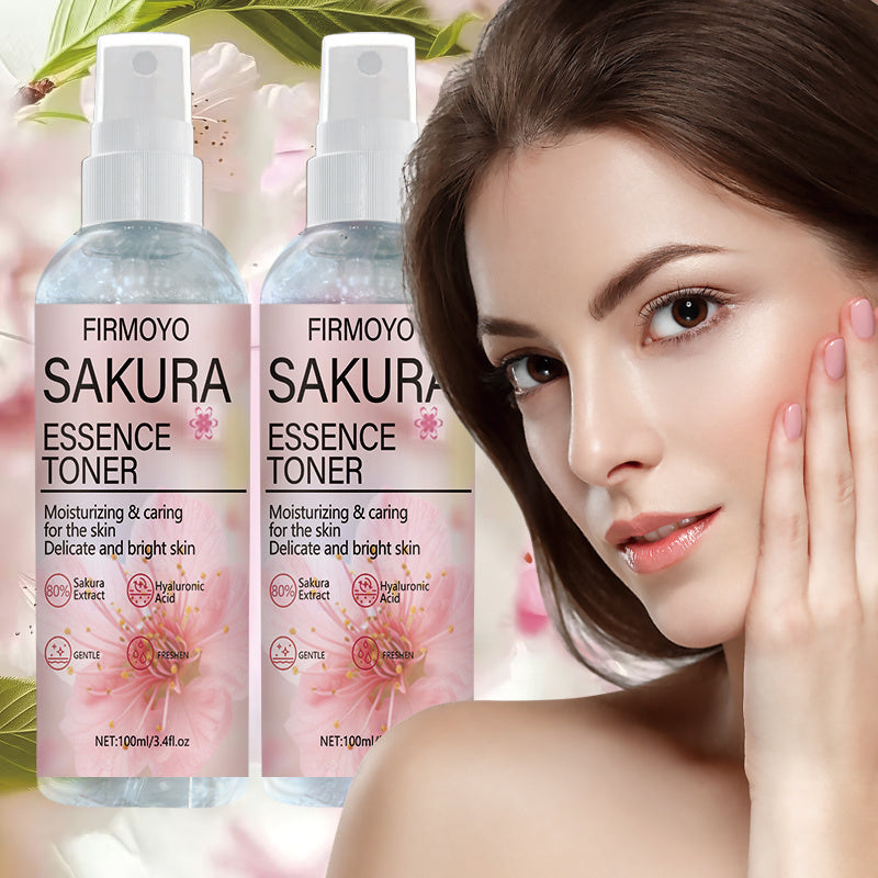 2PCS Set Instant Brightening & Hydrating Facial Toner Mist - Cherry Blossom Toner Water for Sensitive, Dry, Oily & Combination Light Beige, 100ml Large (2x50ml), Quick-Absorbing -Inspired Skincare, Sensitive Complexion Spray