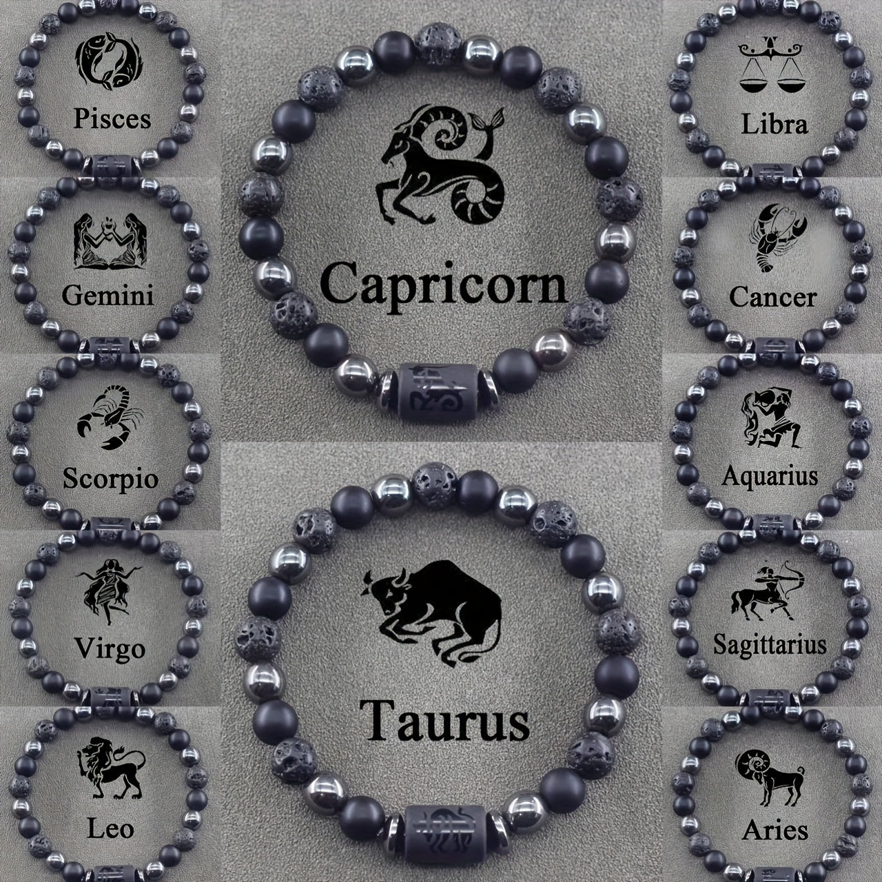 12 pcs The 12th Horoscope Months of Zodiac Natural Stone Beaded Bracelet, a Blessing Bracelet for Couples and Friends, Suitable as a Birthday Gift for Men and Women Jewelry Accessories