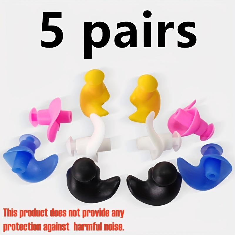 5 Pairs Set Silicone Swim Earplugs Set - Reusable, Surfing & Water Sports - Comfortable Sleep Earplugs in Black, Pink, Blue, Yellow, White Beach Swimming Water Pool Accessories Sports Supplies