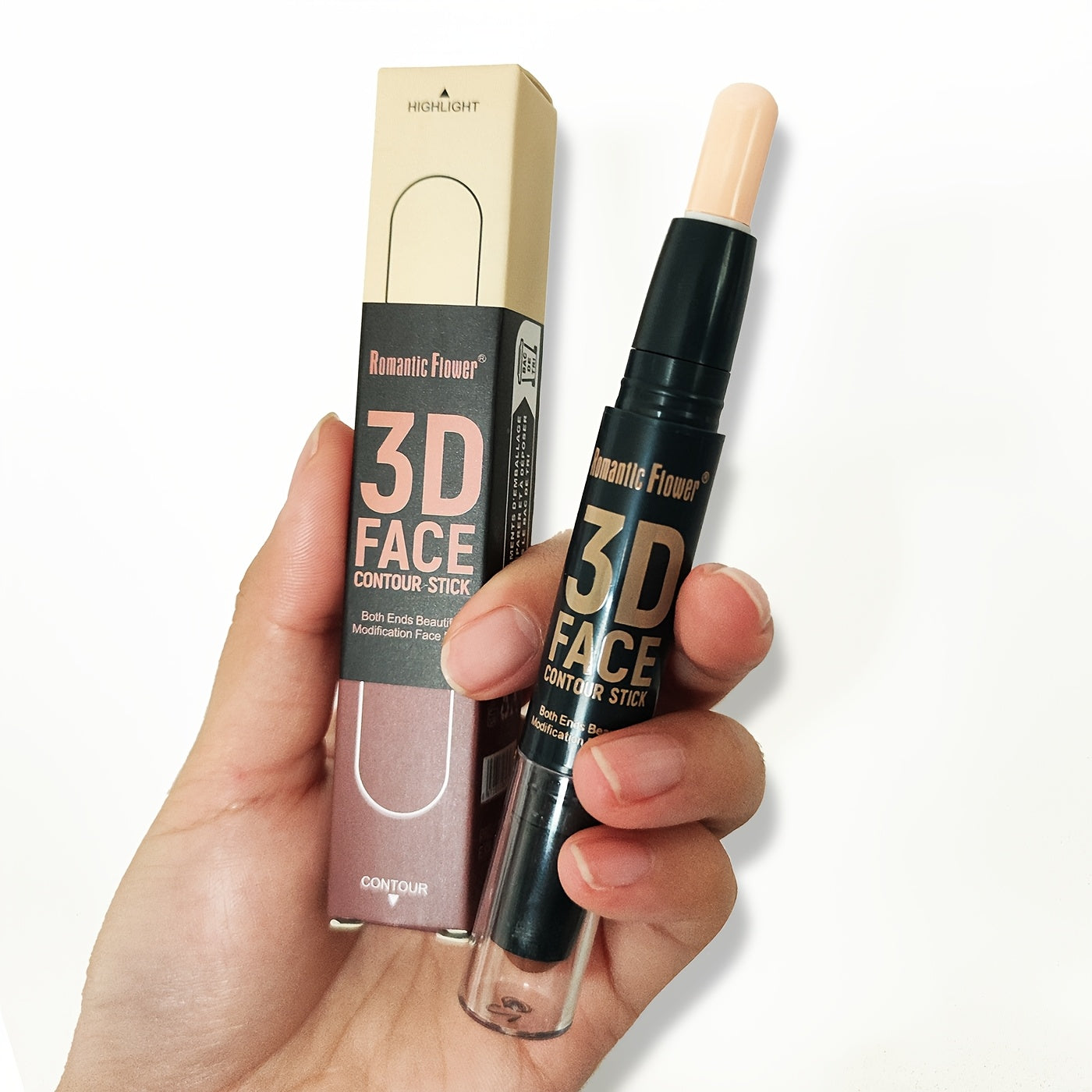 Double Head Contour Stick, Highlights & Contour & Concealer 3D Face Waterproof Long Lasting Makeup with Plant Squalane Women Make-Up Accessories Cosmetic Supplies