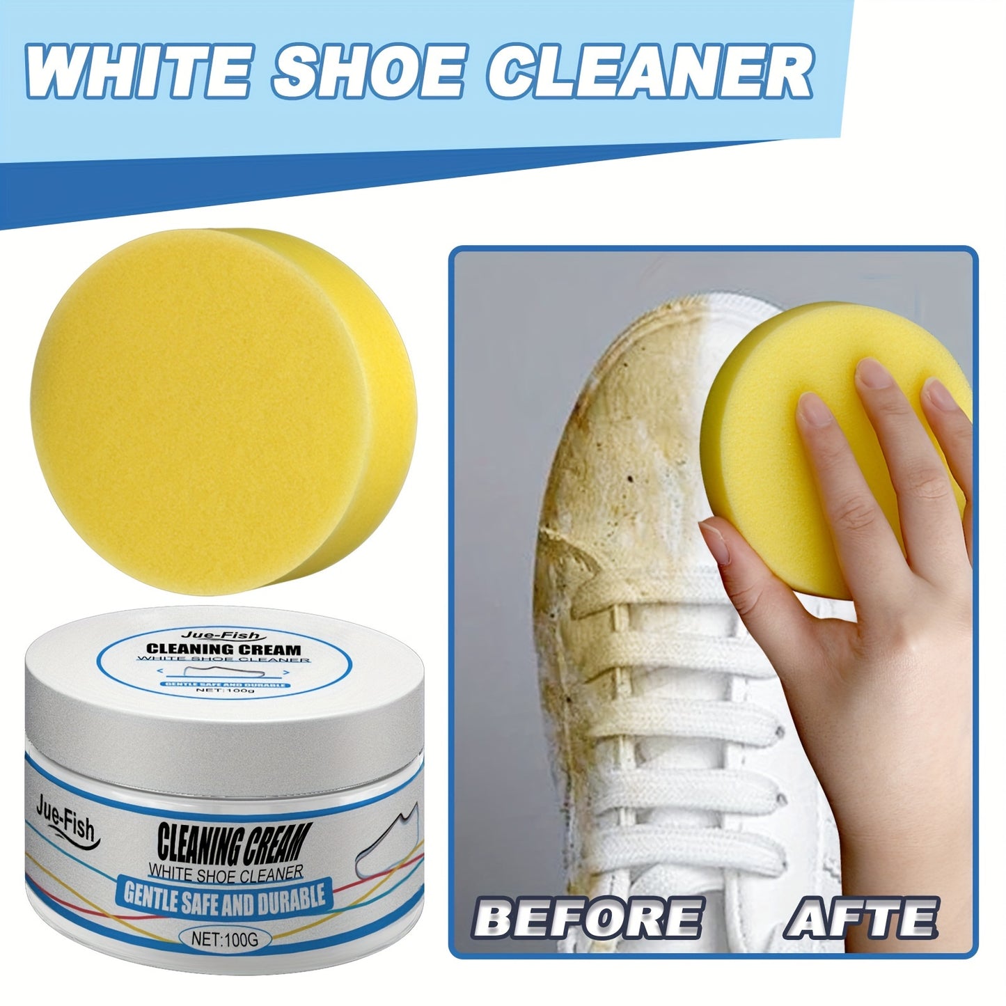 Instant White Shoe Cleaner Cream - Stain Remover & Whitening, Safe for Sneakers, Canvas, Faux Leather | Easy No-Rinse Formula
