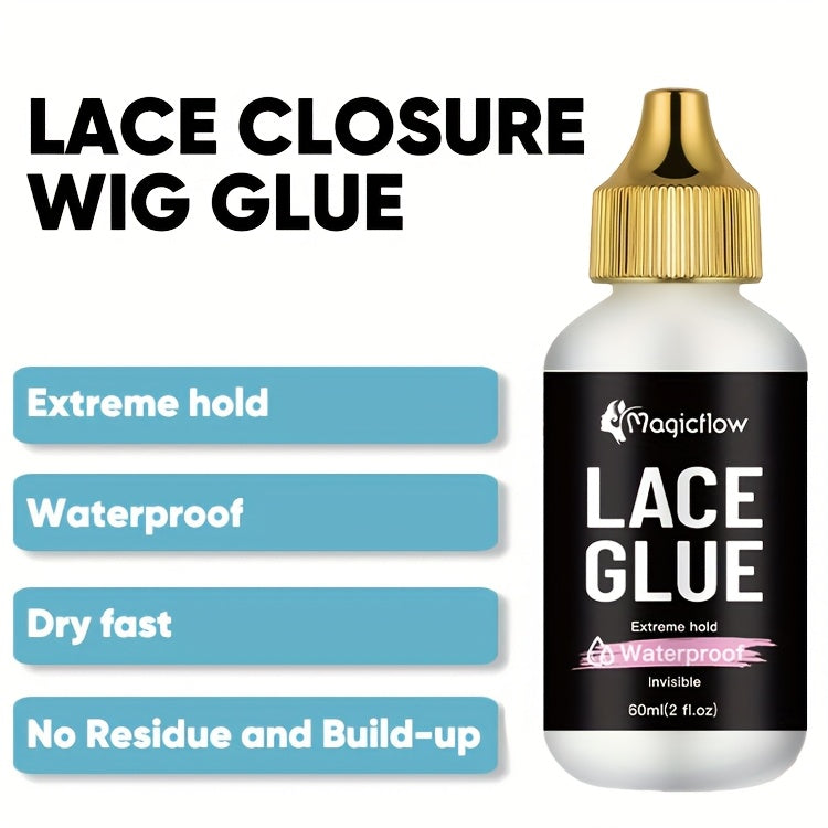 60ml/2fl.oz Waterproof Wig Lace Glue - Strong Hold, Invisible, Quick Dry & Easy Removal - No Odor Adhesive for All Wigs