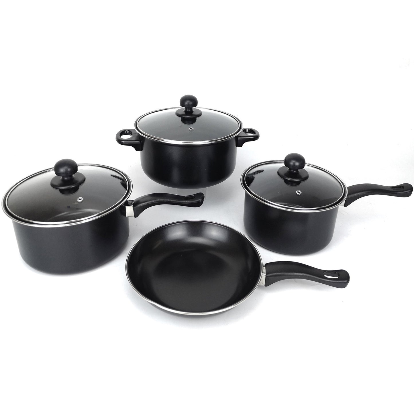 4 PCS Set + 3 Lids Black Non Stick Cookware Set Cooking Pot Frying Pan Saucepan With Lids Kitchen Cooking Accessories