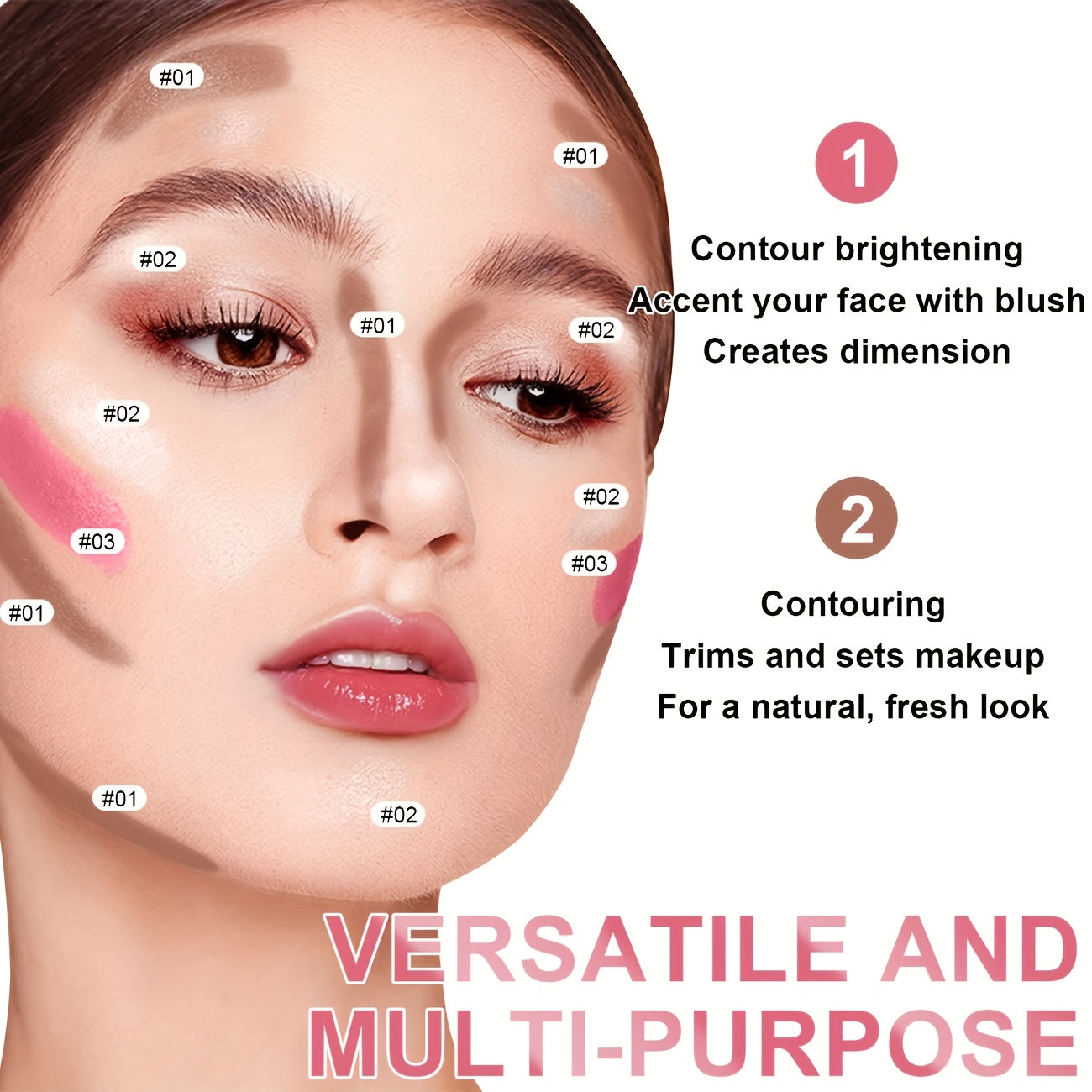 4 PCS Set  Contour Stick with Highlighter, Blush, Bronzer & Golden Powder Brush - Waterproof Cream for All Skin Tones, Buildable Coverage, Sculpting & Highlighting for Face - European Formula