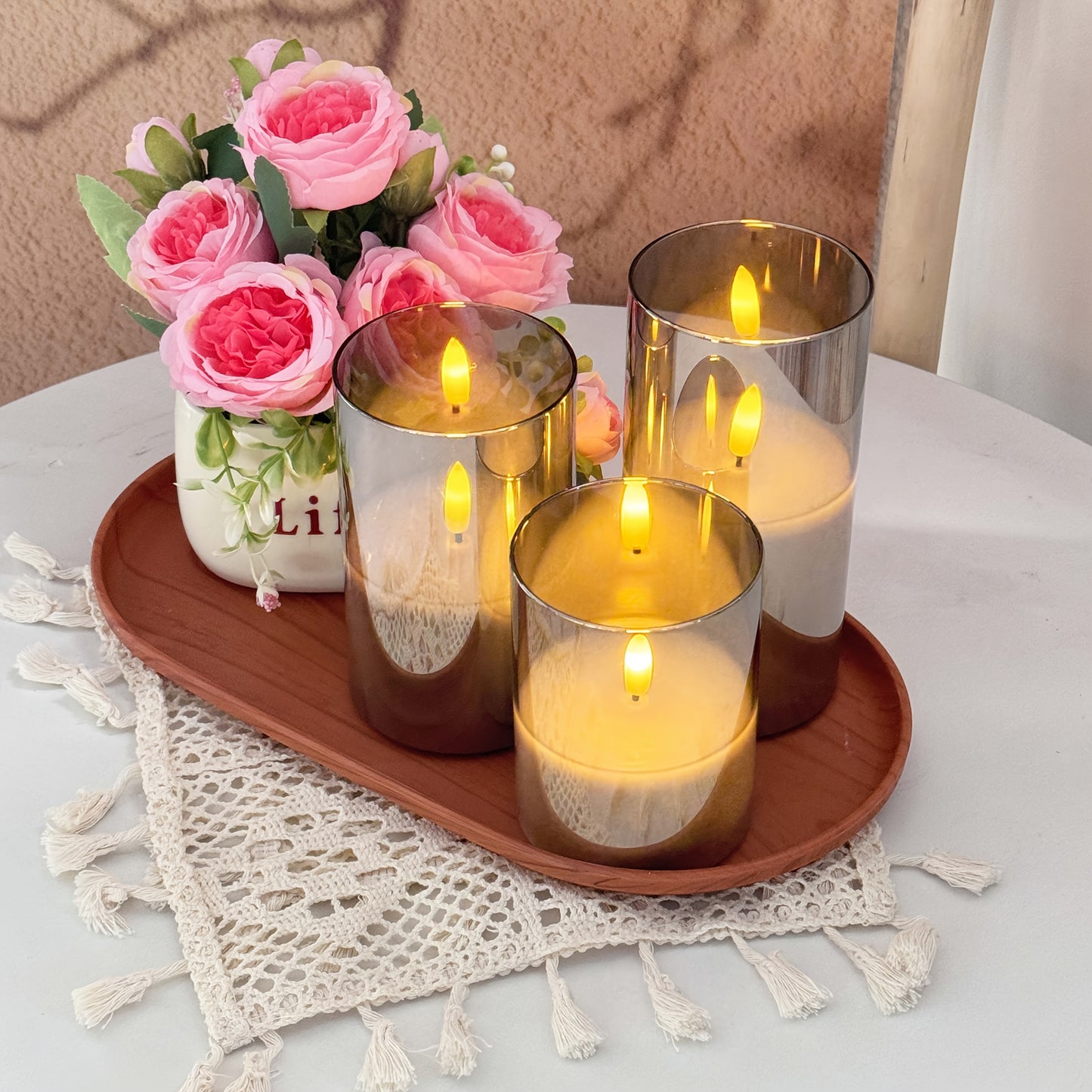 3pcs Flameless Candles with Remote Control Timer: 3D Wick Battery-Powered LED Pillar Candle, Unbreakable Acrylic Fake Candy Set for Home Decor Romantic Atmosphere - Gray, Artificial Candles, Candle Decor, Halloween Candle, Sm