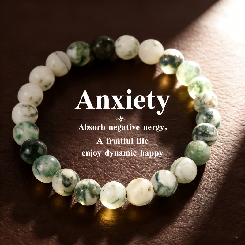 Natural Stone Moss Agate Bracelet, Unisex, Fashionable and Classic, Versatile with Various Outfits, Handcrafted Beaded Bracelet, Gift for Best Friends, Sisters, and Elders, 8mm Round Green Beads