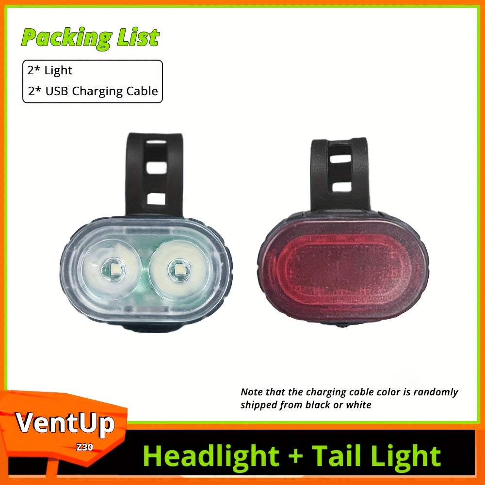 2 PCS Set Bike lights, Complete Set Of Bike lights, White Light Headlight lighting, Red Light Taillight lighting, USB Rechargeable Portable Since The headlight, Bike Tail light, Suitable for Outdoor cycling, Rainy Day Night L