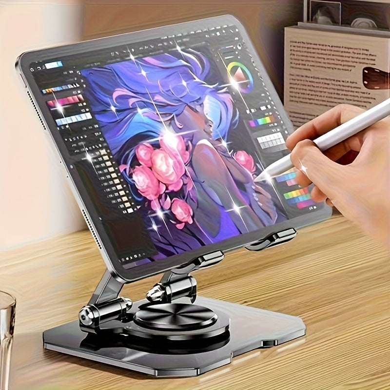 NEW Silvery Tablet Stand, Desktop Live Streaming Phone Holder with a 360° Rotating Base, Designed with a Sturdy Metal Structure for a Secure Grip, Compatible with Various Tablets And Smartphones, Multifunctional Mounting Dev