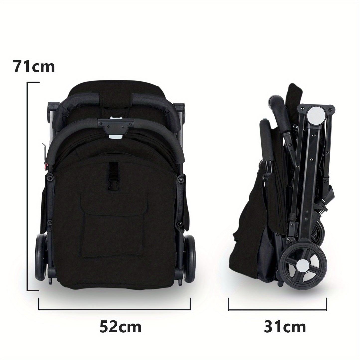 Travel Pram, Lightweight Baby Stroller, Compact Pushchair for Airplane, One Hand Foldable, Buggy with 5-Point Harness