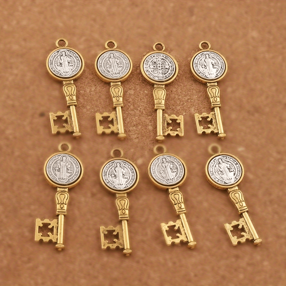3 PCS Set  St. Benedict Medal Key Pendants - Antique Brass-like Oxidized Finish, with Hanging Hole - Catholic Religious Jewelry for Necklace, Keychain - Durable Metal Medal Charms for Everyday or Special Occasions - Compatibl