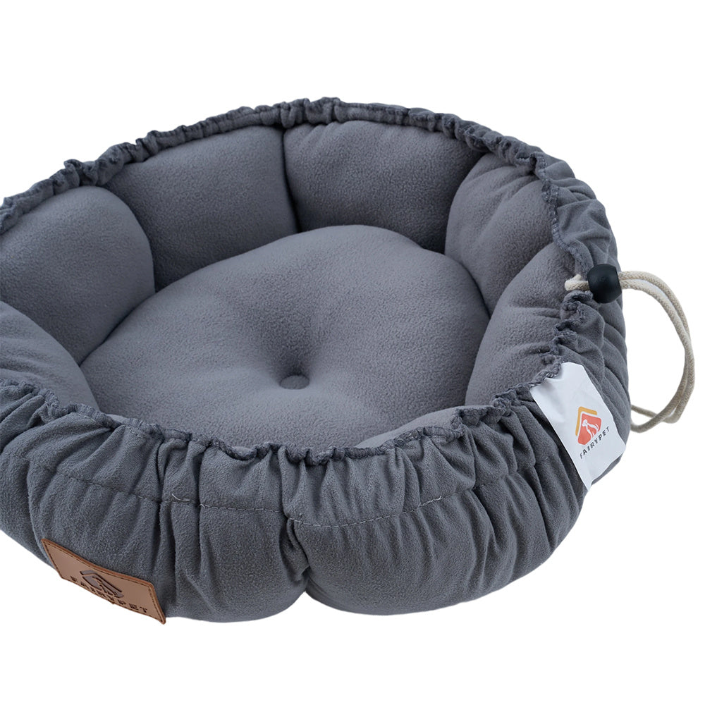 Retractable Round Pet Bed Deployment 45x45x3cm/Storage 28x28x14cm, Designed for Cats and Dogs Under 8kg, Drawstring Controls Usage Range