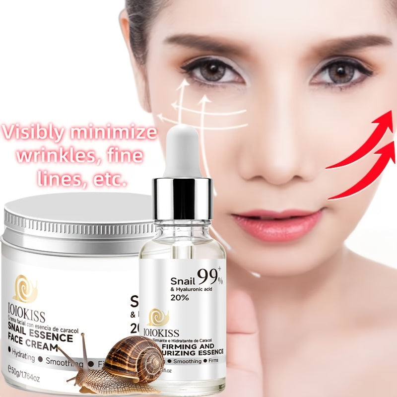 2 PCS Set Snail Mucilage Cream with Snail Serum - 99% Face Moisturizer & Serum Suitable for Dry,, Mature Skin - Hydrating, Tightening Gel with Collagen & Niacinamide, 24 Day/Night Skincare for & Men