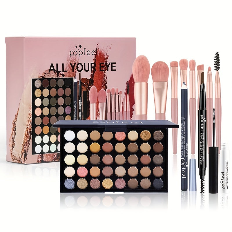 Full Set 40 Color Eyeshadow Palette Makeup Set with Mascara, Eyeliner Brush and Brow Pencil Combo Starter Kit for Beginners, Gift for Mom, Women Female Cosmetic Sets Skin Care Supplies