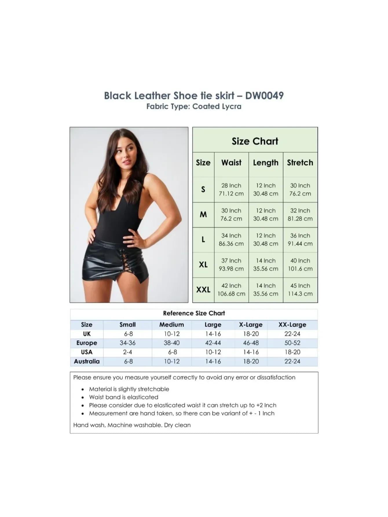 S-2XL Black Leather Look Shoe Tie Mini Skirt – Sexy Bodycon Clubwear High Waisted PU Leather Coated Lycra Micro Skirt with Side Lace Up Detail Elastic Waistband Stretch Fit Women's Short Fashion Party Night Out Mini Bottoms