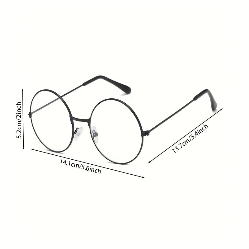 Wizard-Themed Round Black Frame Glasses for Men & Women -  Circle Clear Lens Non- Fashion Spectacles with Metal Arms, Perfect for Secret Society Ceremonies Sacred Parties