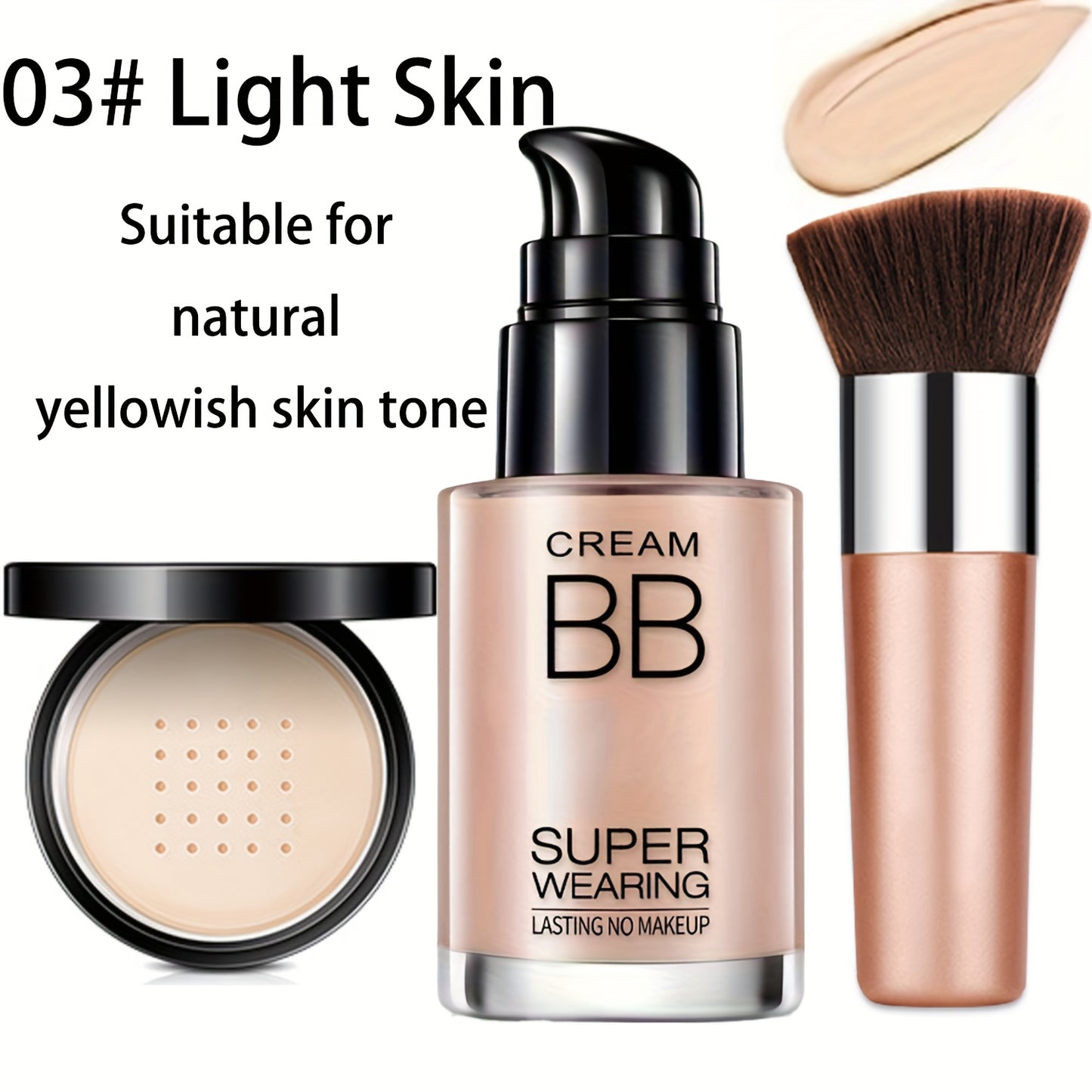 Flawless Face Makeup Kit- BB Cream & Makeup Powder & Brush, Includes Full Coverage Foundation, Moisturizing BB Cream, Waterproof Loose Setting Powder, Brush And Makeup Sponge, Hydrating Formula, Seamless Concealer, Longwear H