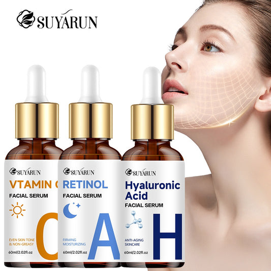 3 PCS Set 60ml Each Day & Night Vitamin C + Retinol + Hyaluronic Acid Triple Action Set, Enriched with Collagen, Aloe Vera, and Niacinamide, Brightens Complexion, Firms Skin, Deeply Hydrates, and Evens Light Beige. Gentle, Oi