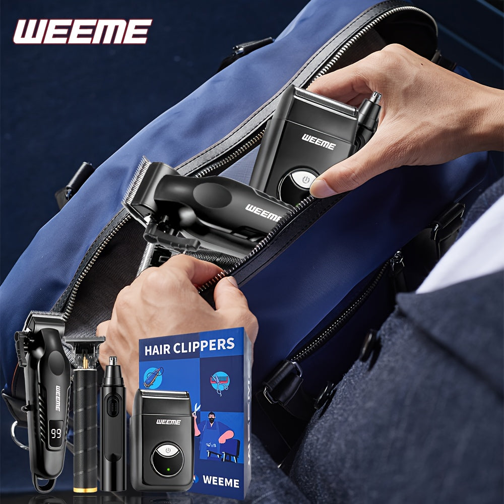 4 PCS Set Men's Grooming Kit with USB- Fast-Charging Clipper, T-Trimmer, Razor & Nose Hair Trimmer - All-in-One Hair & Shaving System for Home, Travel - Ideal Gift for Dad, Husband, Boyfriend (Birthday/Father's Day)