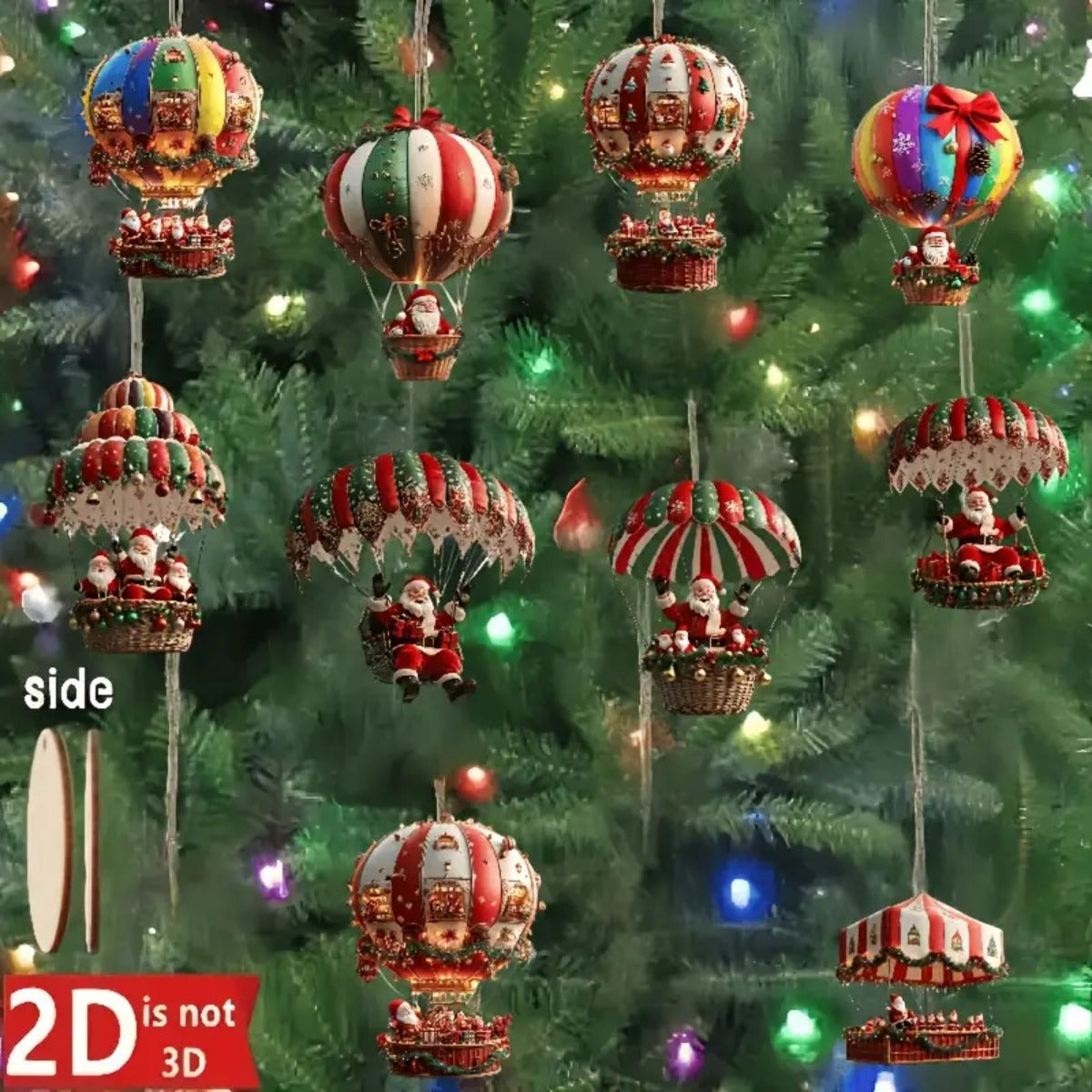 2D Flat, 10pcs 2D Santa Claus Parachute Series Handmade Wooden Hanging Christmas Ornaments|Perfect Holiday Gift|Home & Garden Decoration|Christmas Tree Ornaments|Santa Decoration|Claus Ornaments|Christmas Decorations|Tree Han