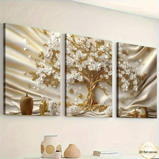 2D Flat, 2D Flat Wrapped Canvas Painting 2D Canvas, 3D Printing, Golden Modern Light Luxury Abstract Tree Landscape Art, Framed Canvas Painting and Wrapped Canvas, Ready to Hang, Home Decoration, Wall Art, Room Decoration, Hi