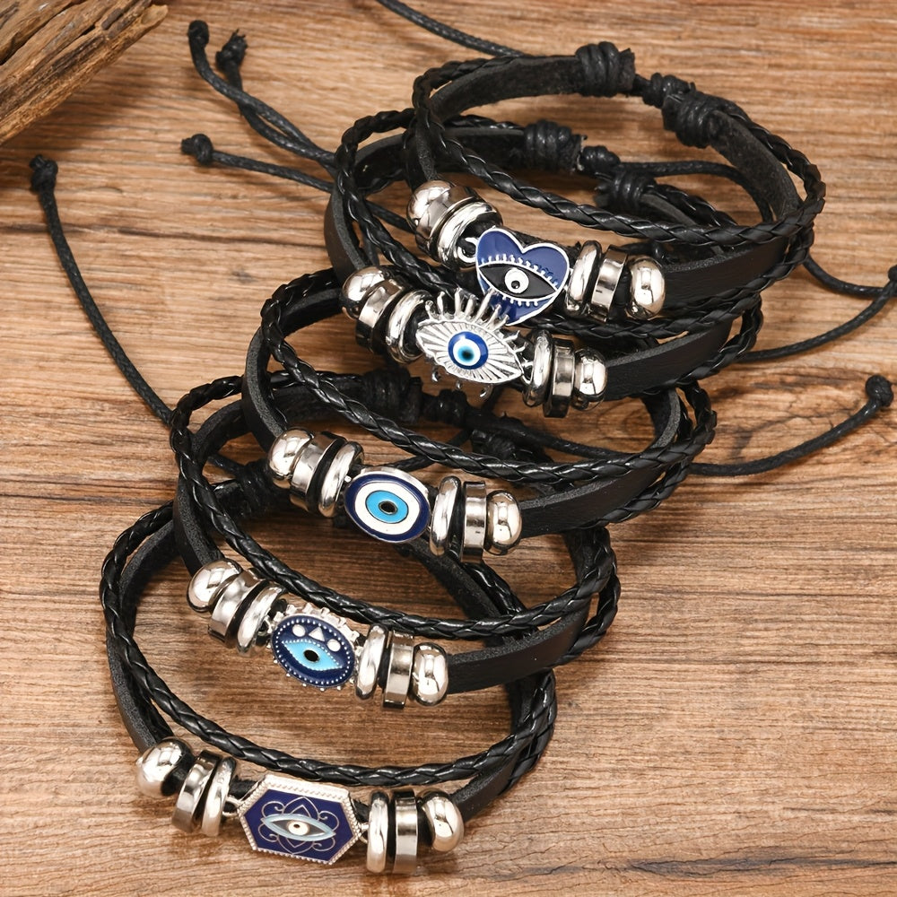 NEW 5 PCS Set of Different Glasses Devil Flower Additions PU Leather Women Girls Men's Hip-Hop Trendy Bracelet Set Adjustable Bracelet