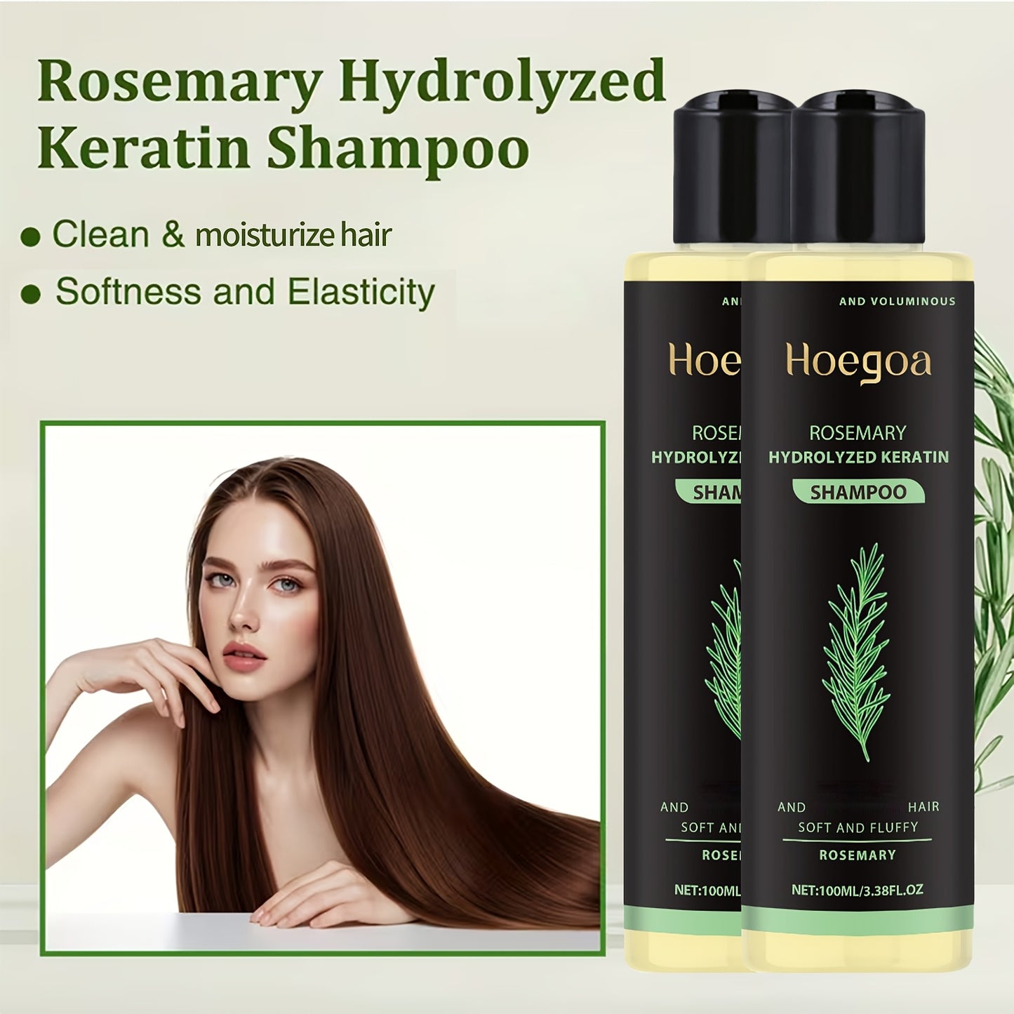 2 Bottles Set Rosemary Thickening Shampoo | Cleans and Strengthens Fragile Hair, Contains Rosemary Extract and Vitamin E, Deep Cleaning, Mild Moisturizing, Plump Herbal Essence, Suitable for All Hair Types