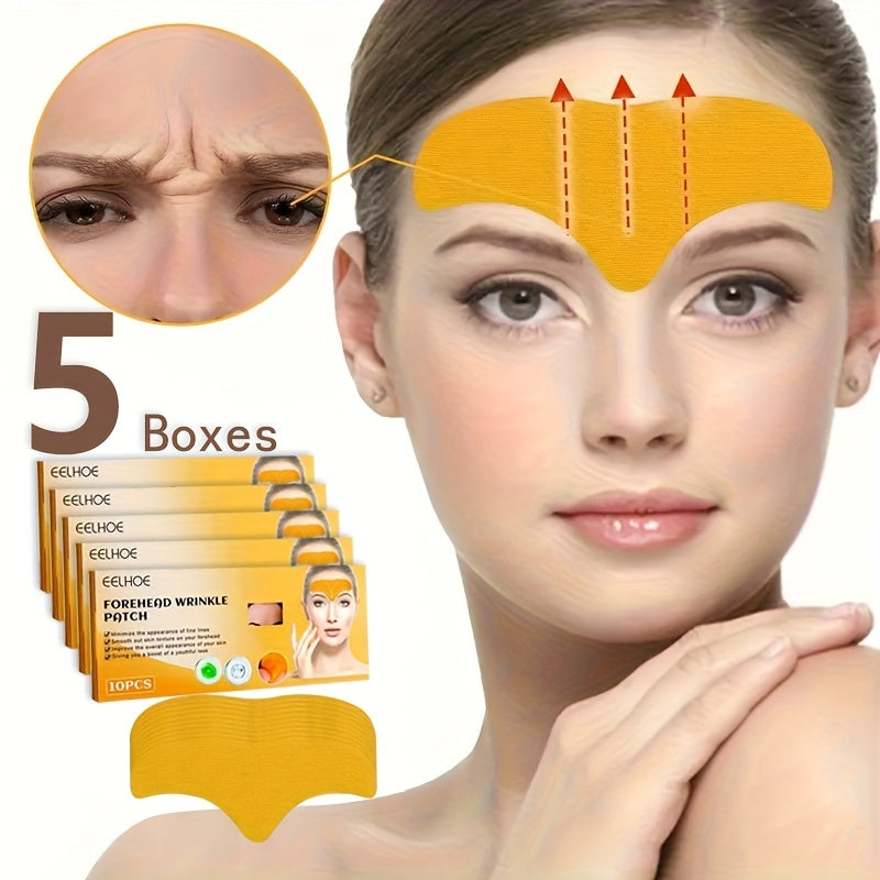 Set of 5 Boxes: 50pcs of EELHOE Collagen Infusion Patches for Forehead And Eyes, Firming, And Lifting for a Smooth, Youthful, And Glowing Complexion - Mild, Non-Irritating, And Alcohol-Free Skincare Option