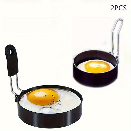 2 PCS Set Stainless Steel Egg Molds - Non-Stick, Easy to Flip, Circular Design, Manual Use, Ideal for Birthdays, Cooking Eggs, Pancakes, Omelets - Essential Kitchen Tools & Cooking Additions
