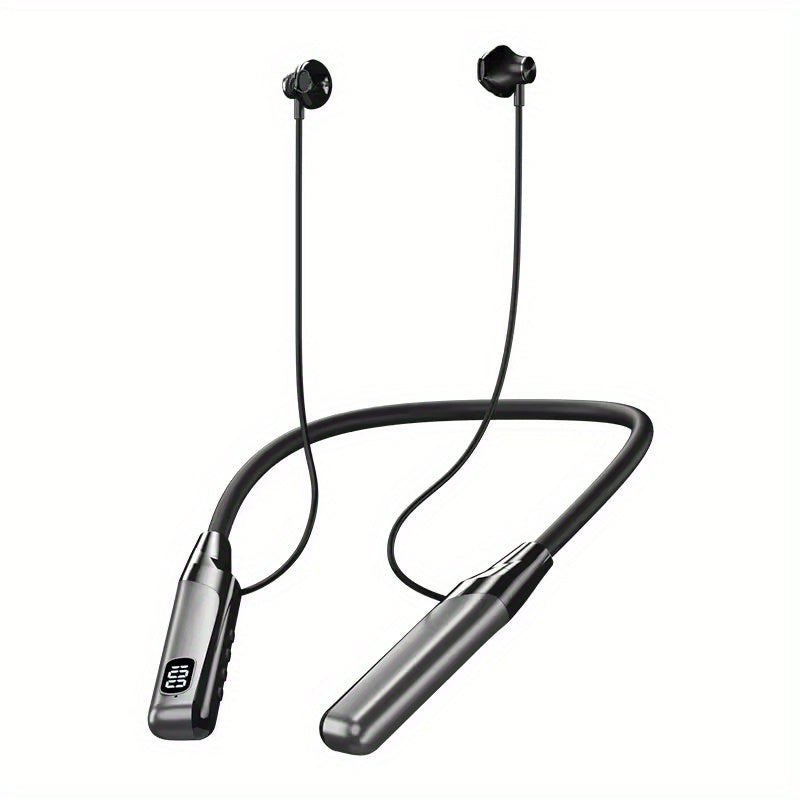 Wireless Neckband Headphones with an Ultra-Long Battery Life, Featuring 5.3 Wireless In-Ear Earbuds That Include a Digital Charge Display, Noise-Canceling Stereo Bass, a Built-In Microphone, Magnetic Suction